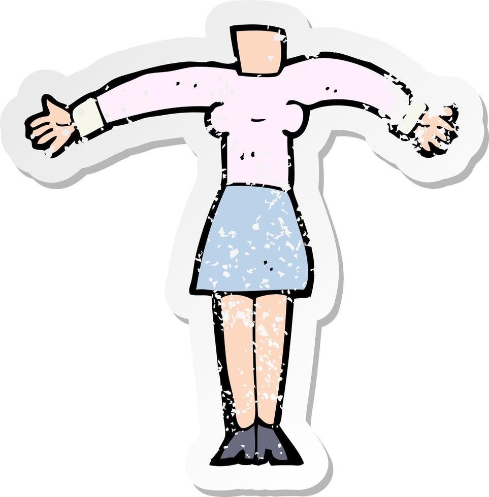 adesivo retrô angustiado de um corpo feminino de desenho animado vetor