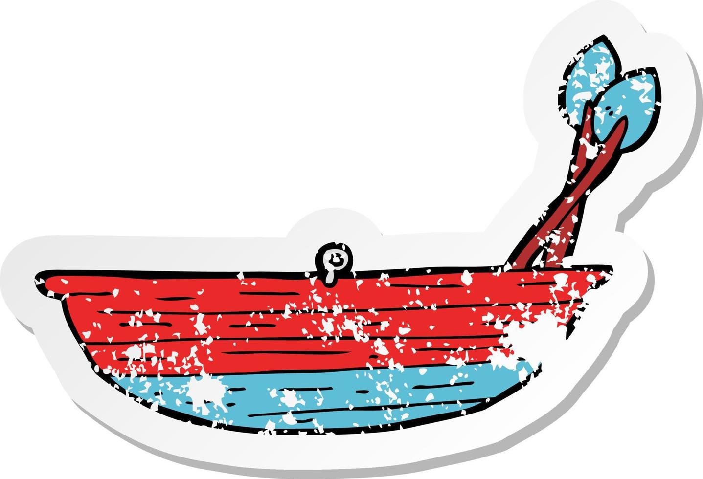 adesivo retrô angustiado de um barco a remo de desenho animado vetor