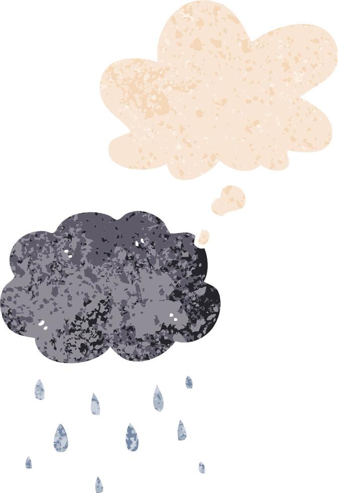 nuvem de desenho animado chovendo e balão de pensamento em estilo retrô texturizado vetor