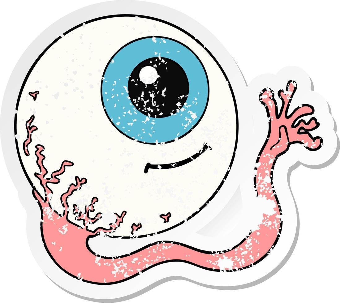 adesivo angustiado de um globo ocular de desenho animado vetor