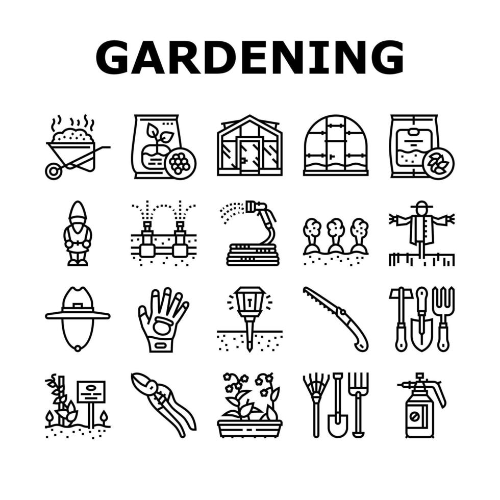 conjunto de ícones de coleção de equipamentos de jardinagem vetor