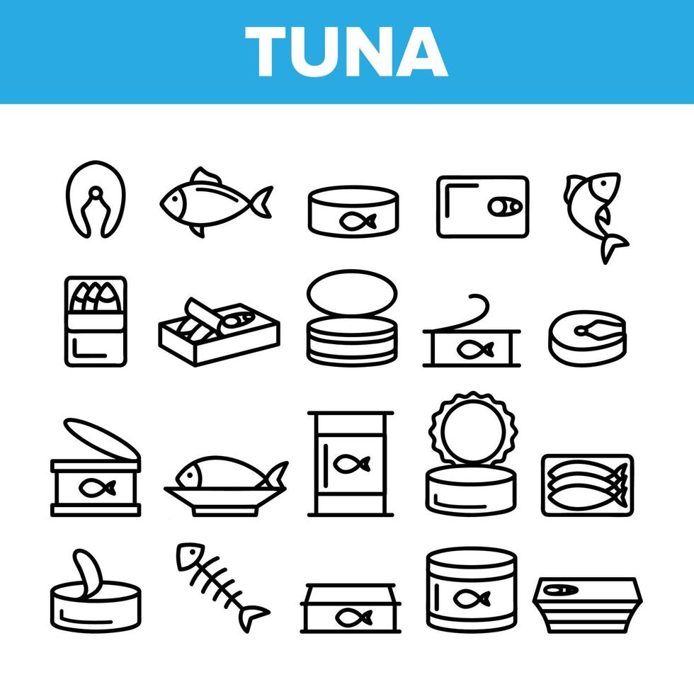 atum, produtos de peixe vector conjunto de ícones lineares