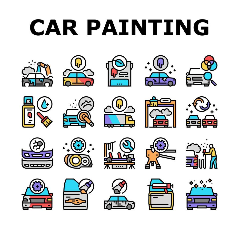 conjunto de ícones de coleção de serviço de pintura de carro vetor