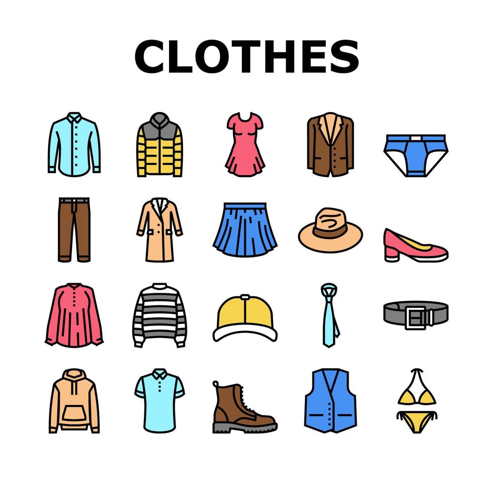 roupas e vestindo acessórios conjunto de ícones vetoriais vetor