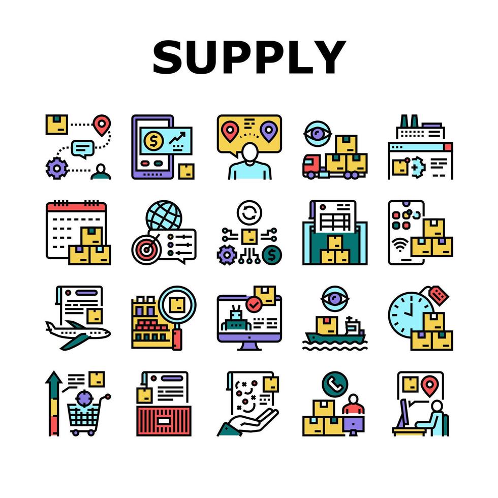 conjunto de ícones do sistema de gerenciamento da cadeia de suprimentos vetor