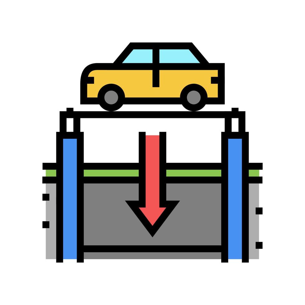 elevador abaixando o carro na ilustração vetorial de ícone de cor de estacionamento subterrâneo vetor