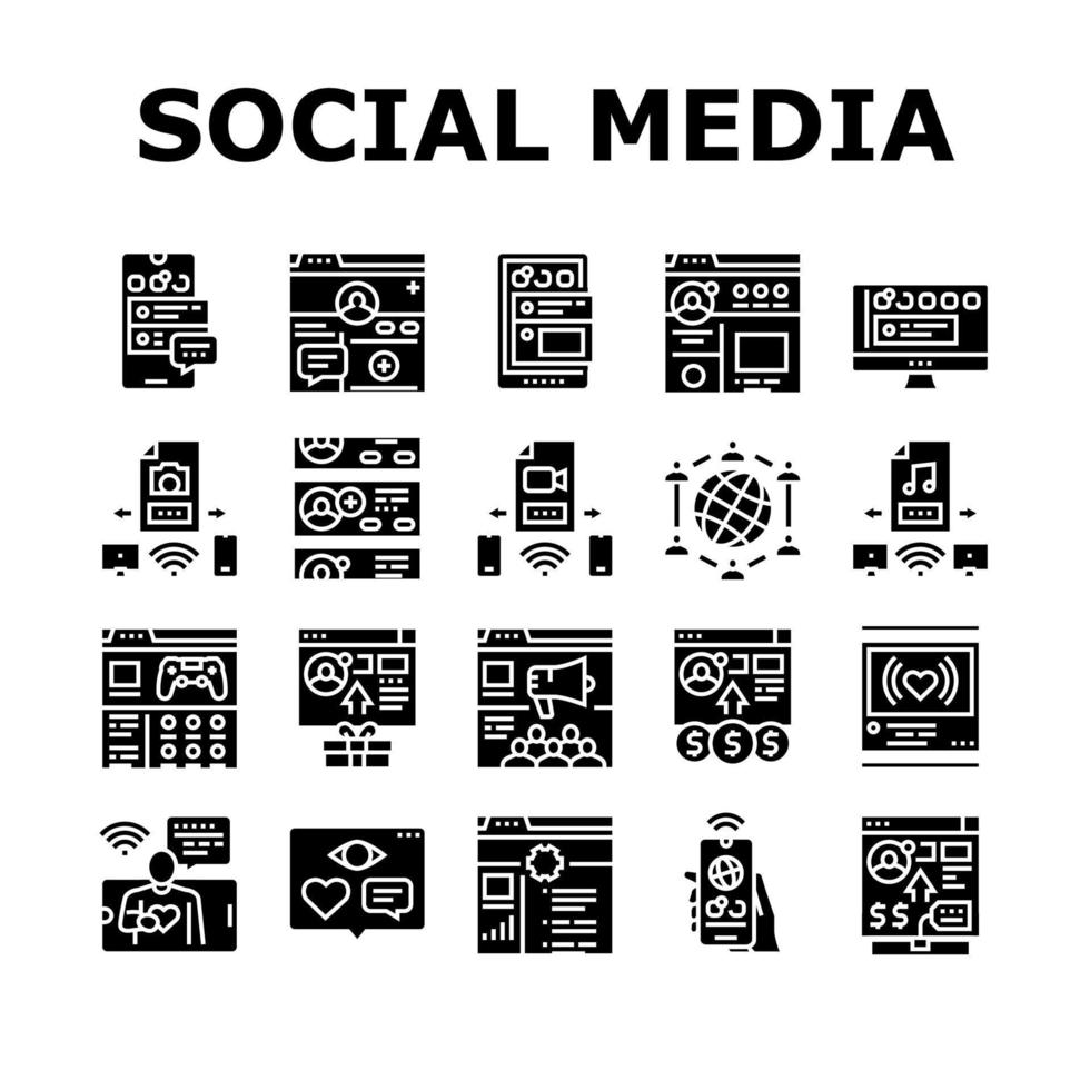 conjunto de ícones de coleção de mídia social da internet vetor