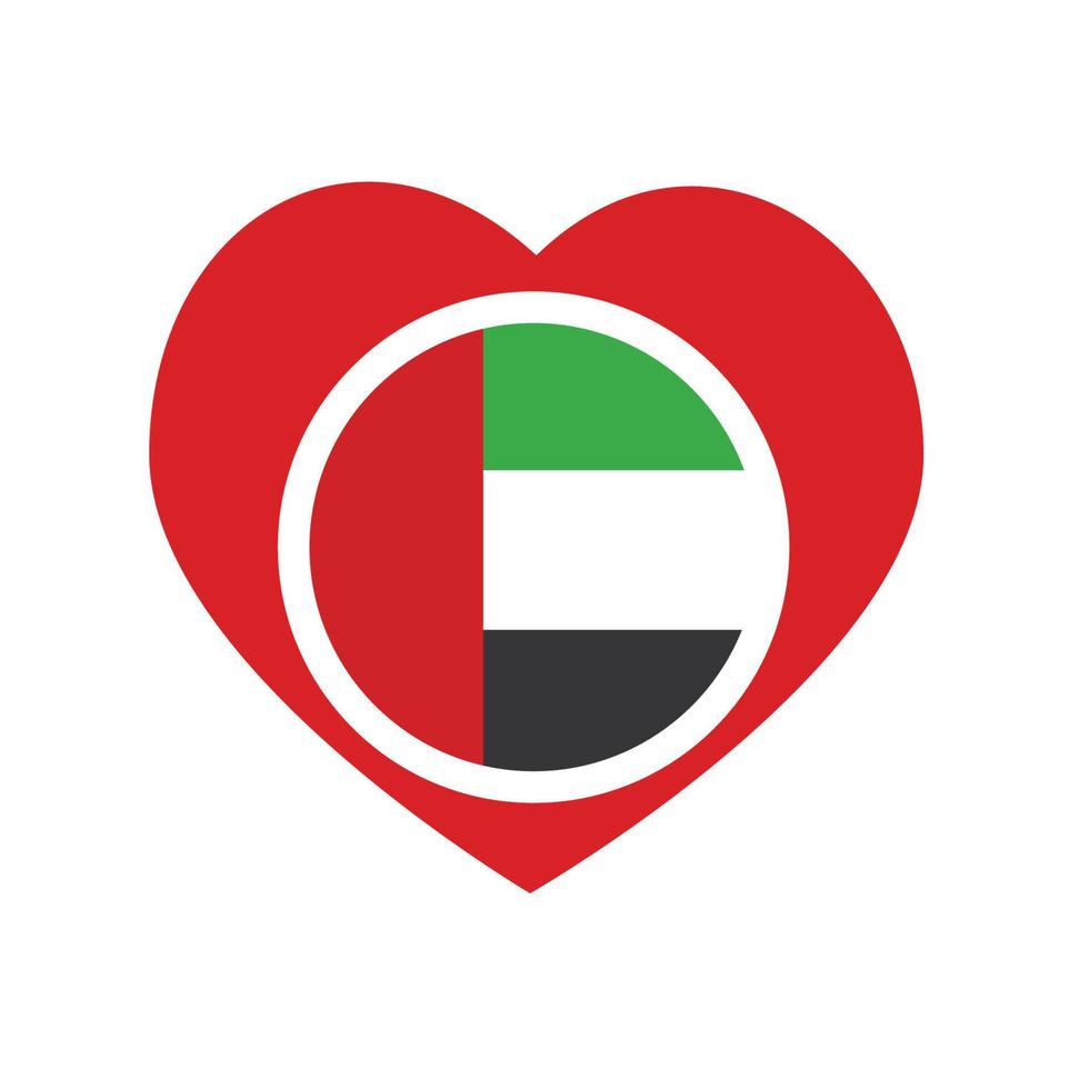 ícone de vetor, coração vermelho com a bandeira nacional dos Emirados Árabes. vetor
