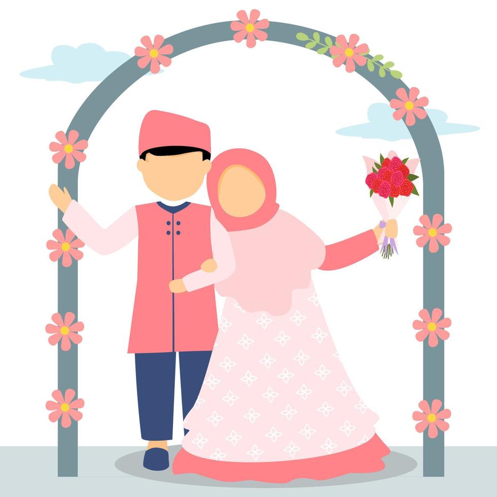 ilustração de desenho animado de casal de noivos muçulmanos vetor