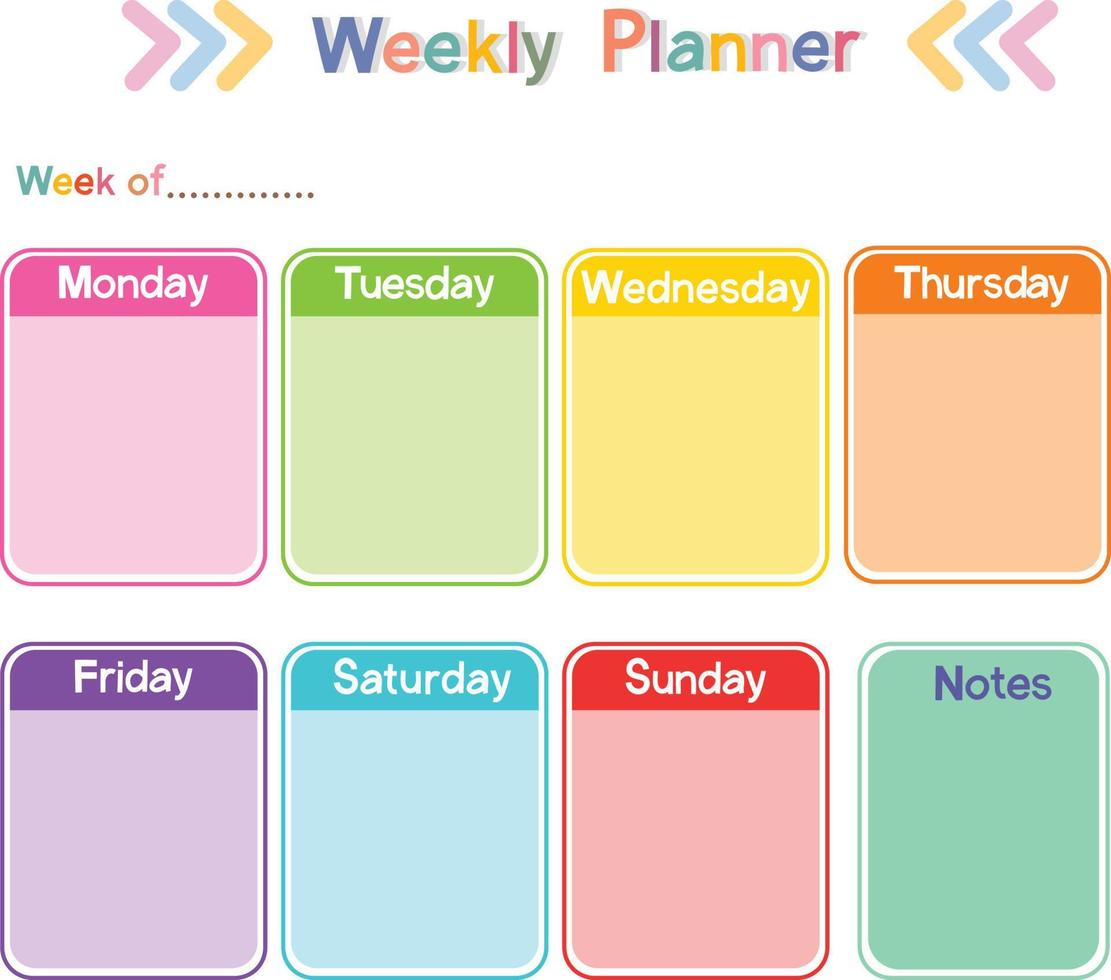 modelo de planejador semanal colorido. vetor
