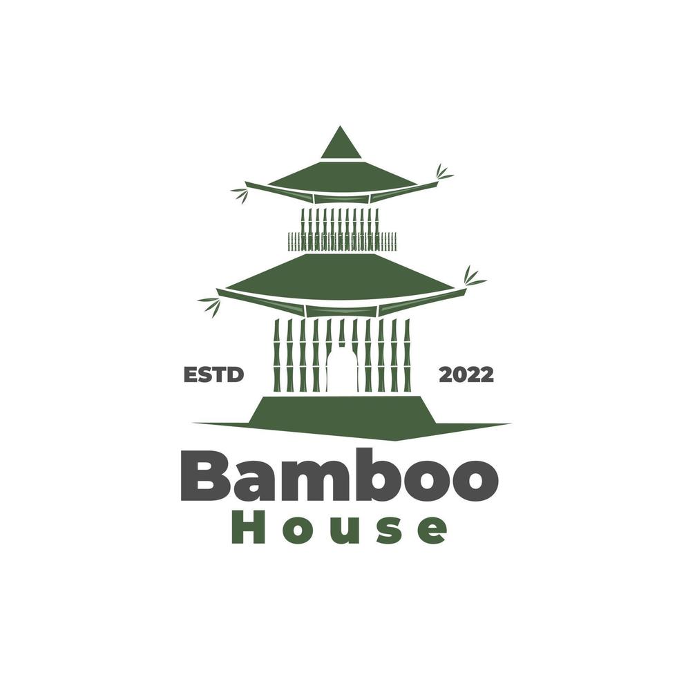 logotipo de ilustração vetorial de casa de bambu chinês empilhado vetor