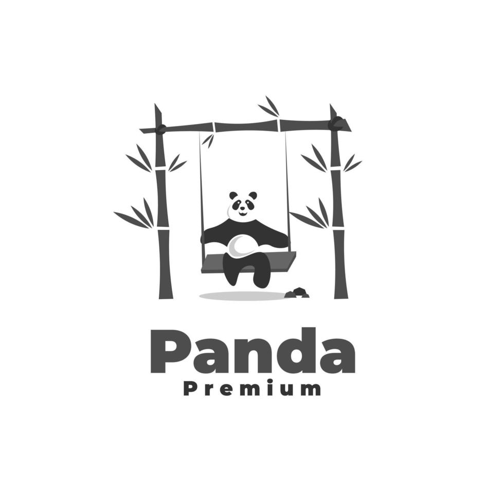 passeio de panda no logotipo de ilustração vetorial de balanço de bambu vetor