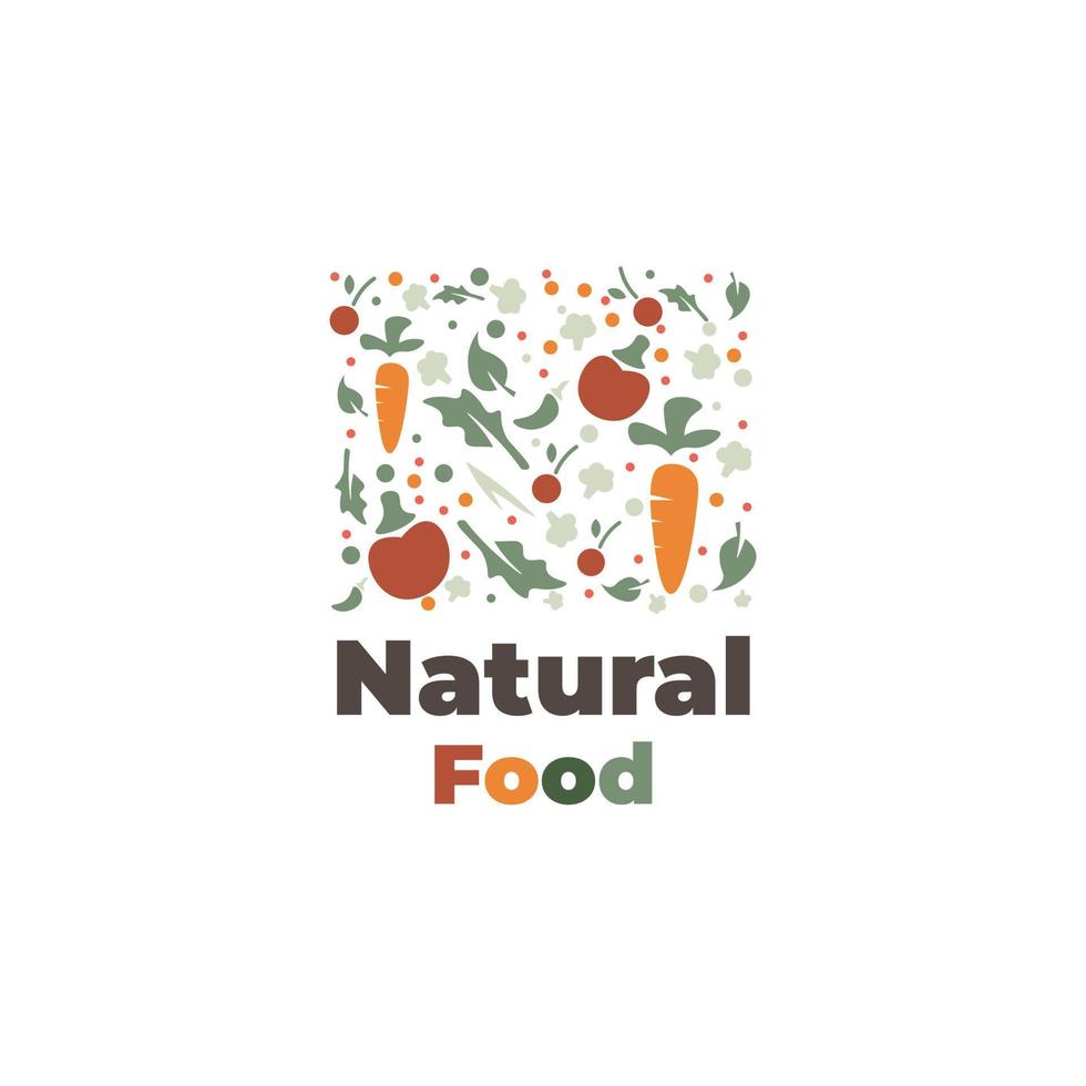 logotipo e padrão de ilustração vetorial de comida saudável natural vetor