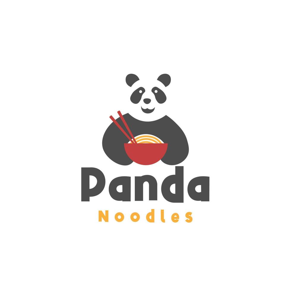 panda come macarrão em um logotipo de ilustração vetorial de tigela vermelha vetor