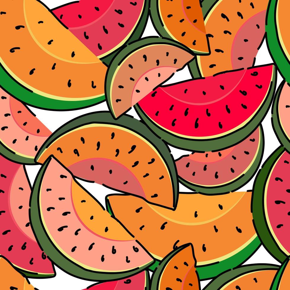 padrão simples e sem costura com melancias em estilo doodle. vetor