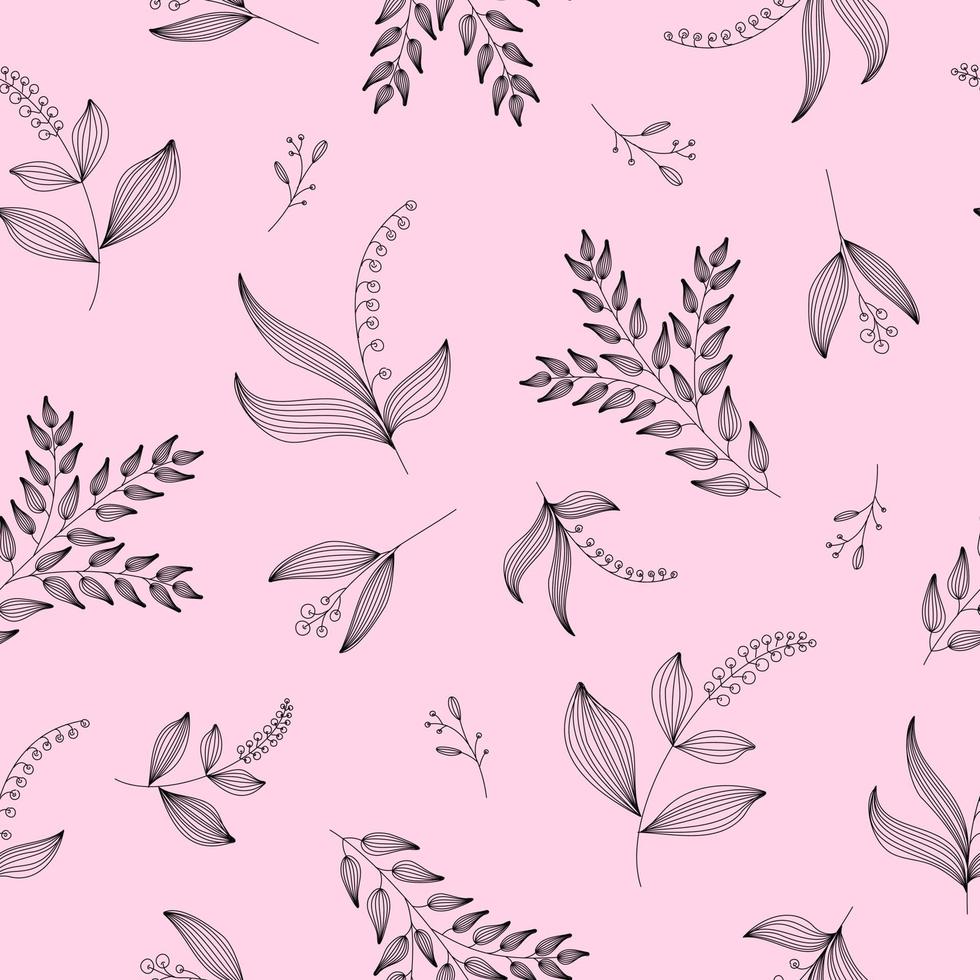 Vector fundo rosa sem costura com flores em estilo de arte de linha.