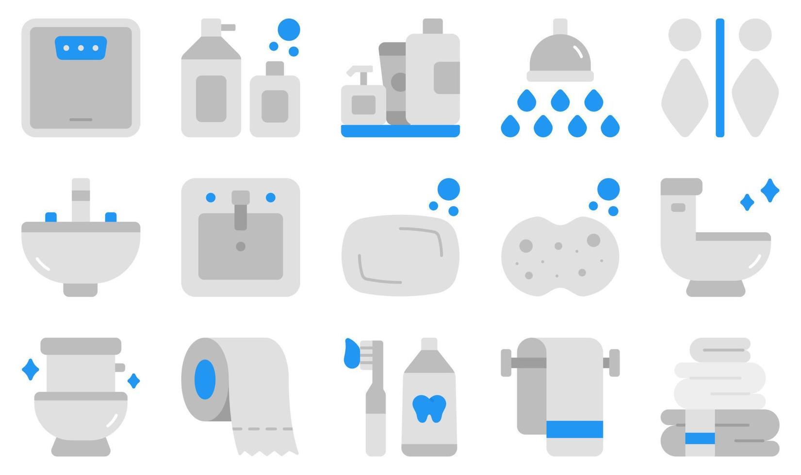 conjunto de ícones vetoriais relacionados ao banheiro. contém ícones como balança, xampu, chuveiro, pia, sabonete, vaso sanitário e muito mais. vetor