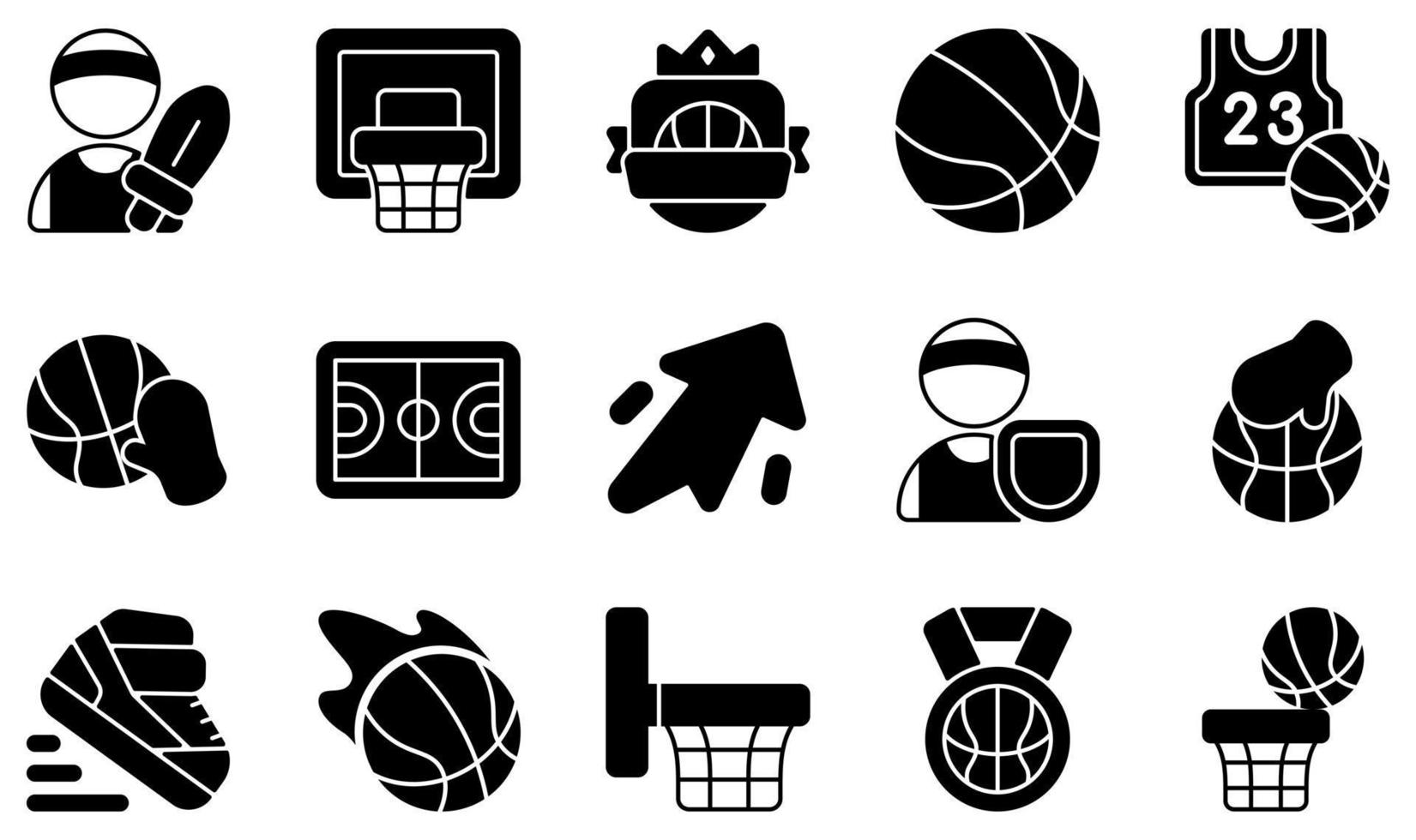 conjunto de ícones vetoriais relacionados ao basquete. contém ícones como ataque, tabela, distintivo, bola, basquete, bloco e muito mais. vetor