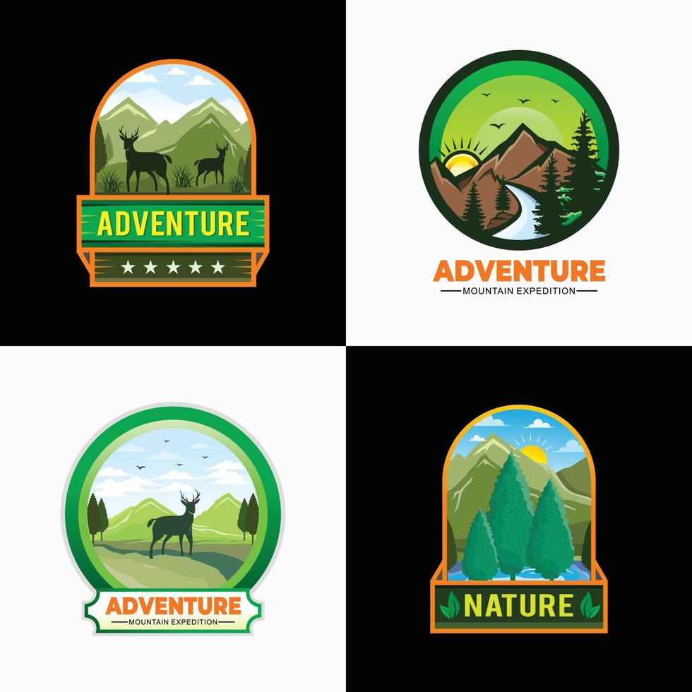 logotipo de aventura com o conceito de conjunto de natureza e montanhas vetor