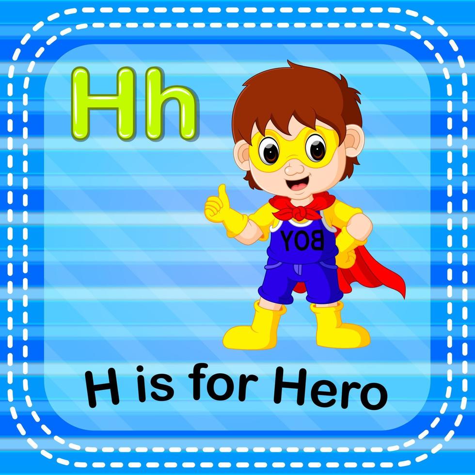 flashcard letra h é para herói vetor