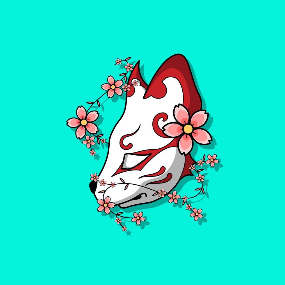 máscara de kitsune japonesa com flor de sakura, ilustração vetorial eps.10 vetor