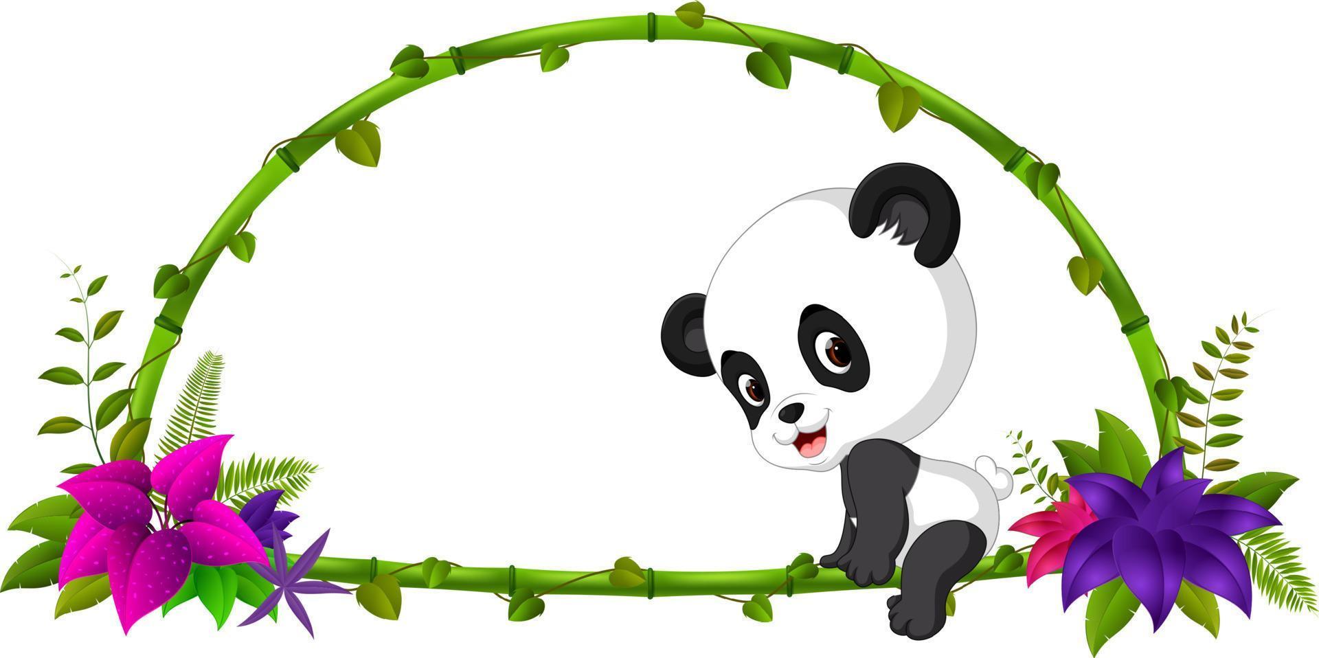 moldura de bambu e bebê panda vetor