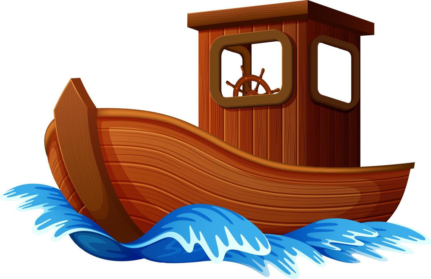 barco de madeira navegando no oceano vetor