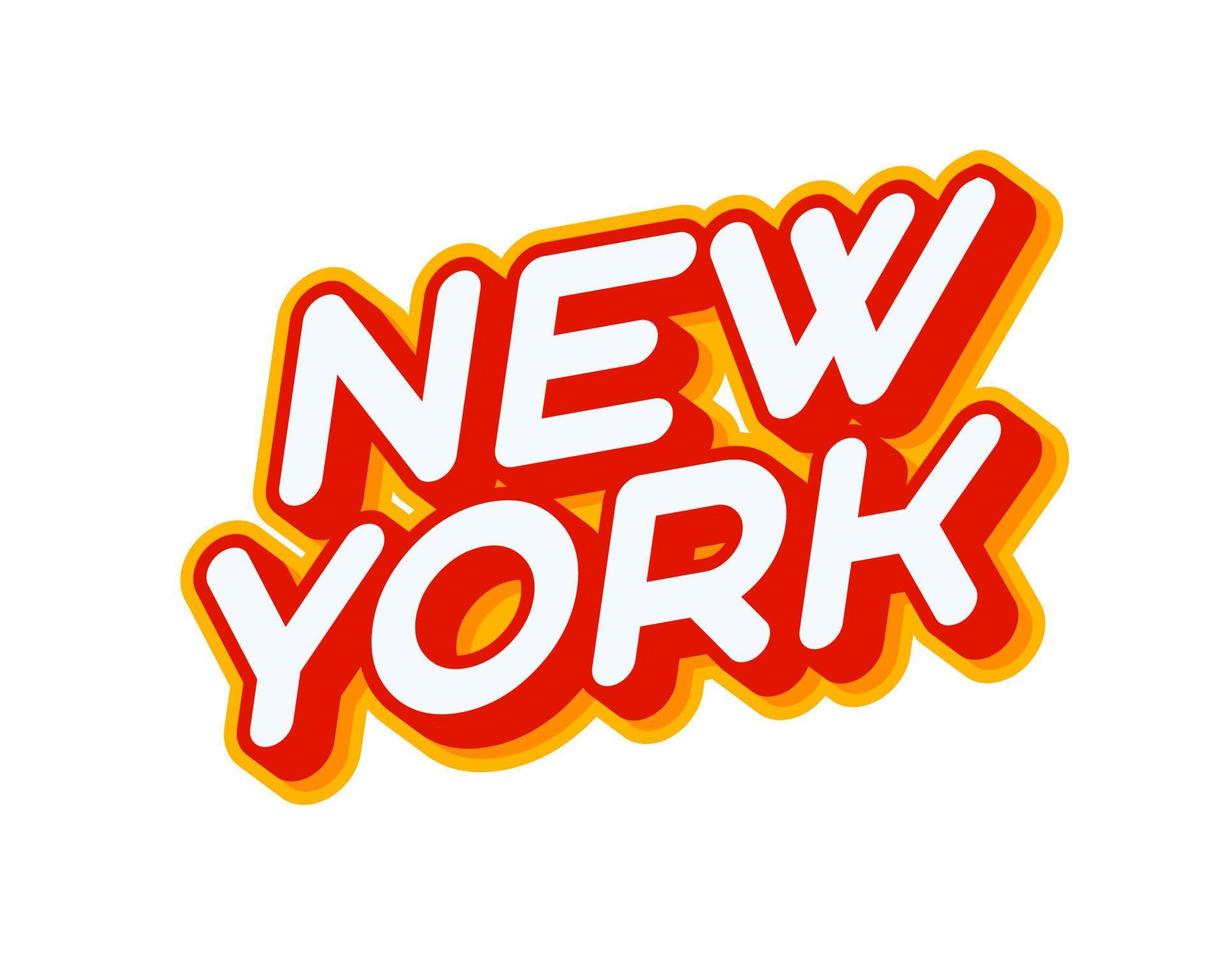Nova york. letras de frase de cidade americana isoladas no vetor de design de efeito de texto colorido branco. texto ou inscrições em inglês. o design moderno e criativo tem as cores vermelho, laranja, amarelo.