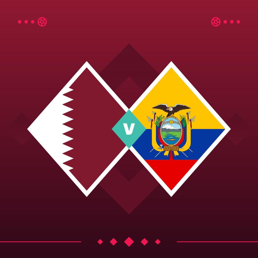 qatar, jogo de futebol mundial do equador 2022 versus em fundo vermelho. ilustração vetorial vetor
