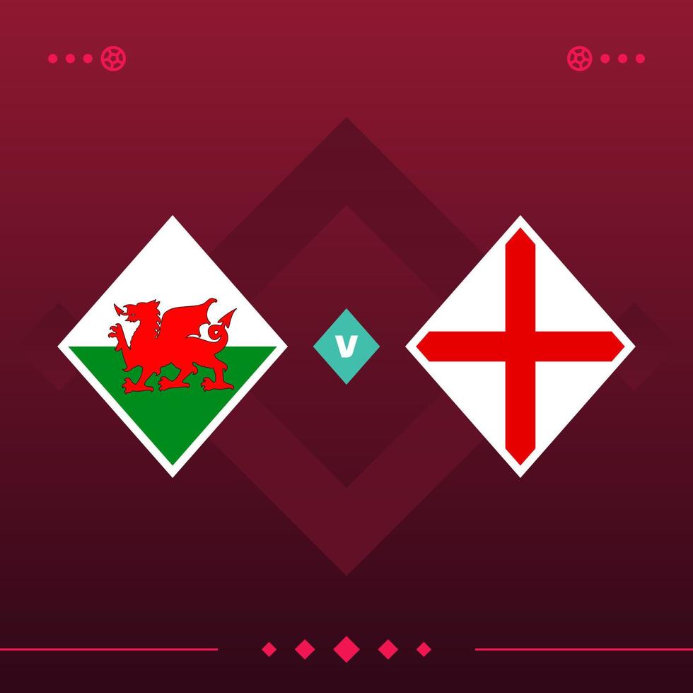 País de Gales, partida de futebol mundial da inglaterra 2022 contra em fundo vermelho. ilustração vetorial vetor