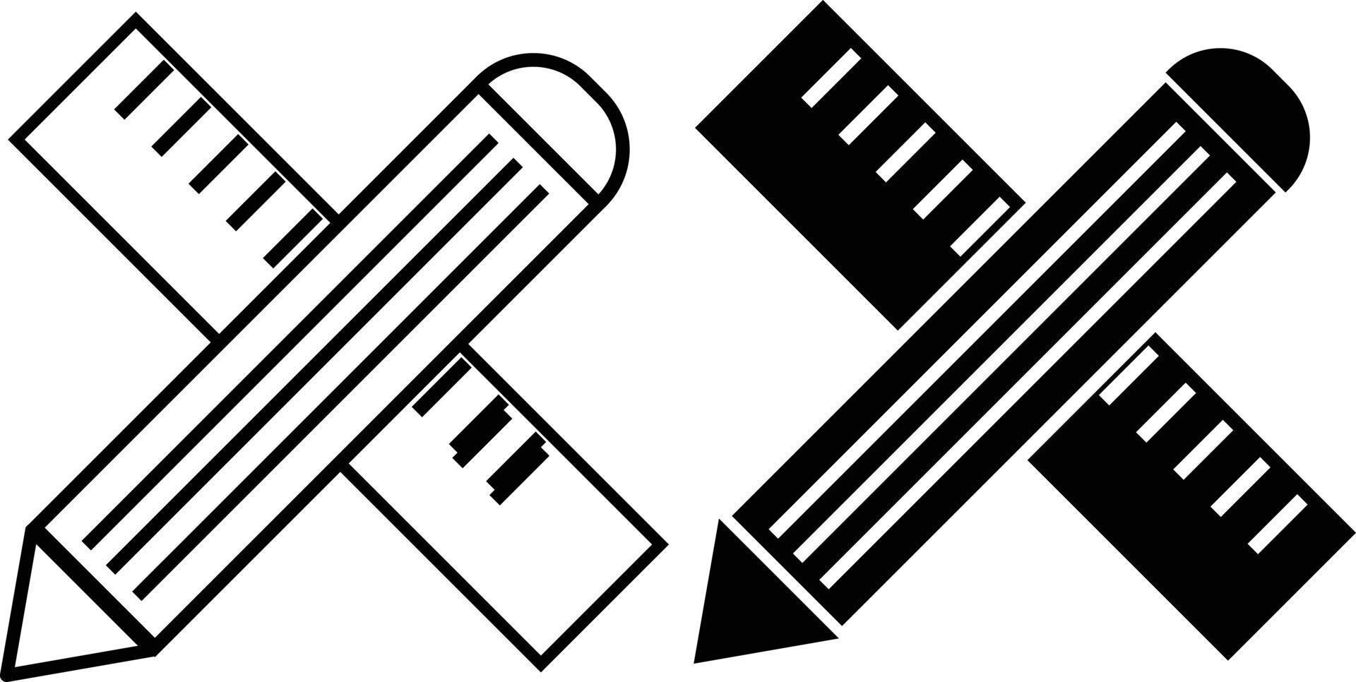 ícone de lápis e régua em fundo branco. sinal de papelaria. símbolo de educação. estilo plano. vetor