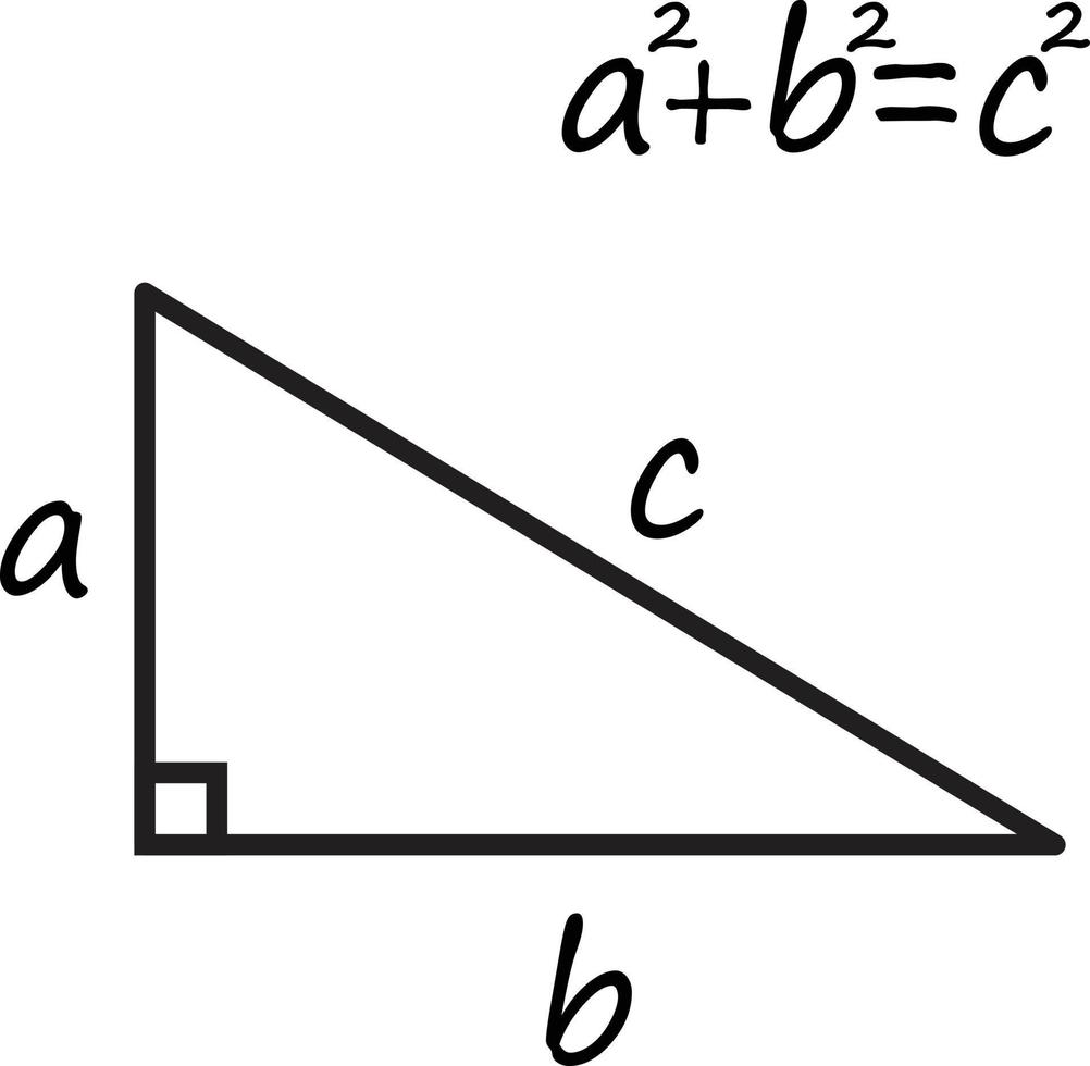 teorema de Pitágoras em fundo branco. sinal de equação do teorema de Pitágoras. teoria do símbolo de Pitágoras. estilo plano. vetor