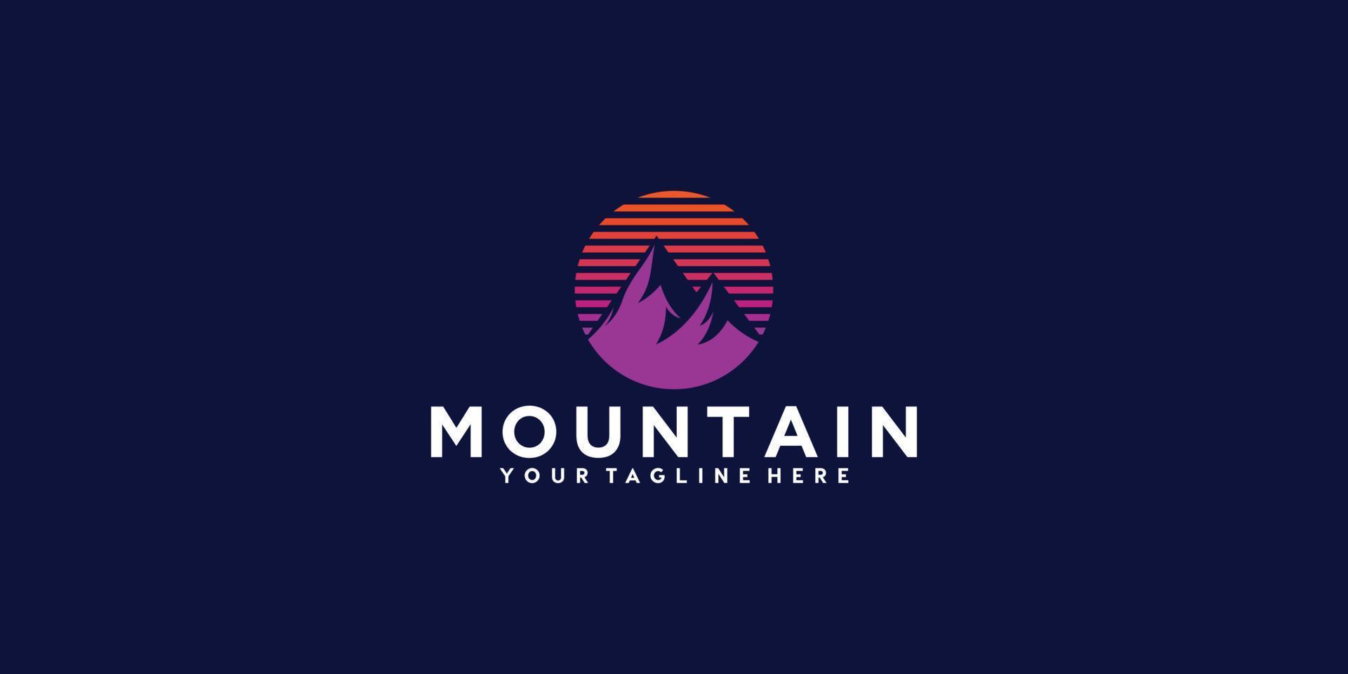 silhueta de logotipo de montanhas em fundo de listras vetor