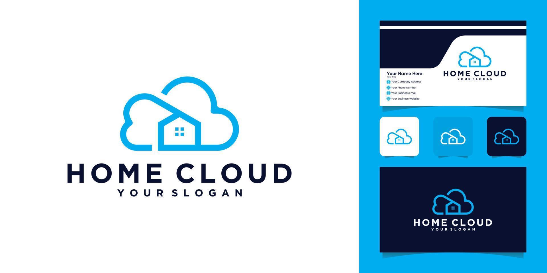 design de vetor em casa nuvem moderna. design de logotipo de vetor doméstico de armazenamento em nuvem e cartão de visita
