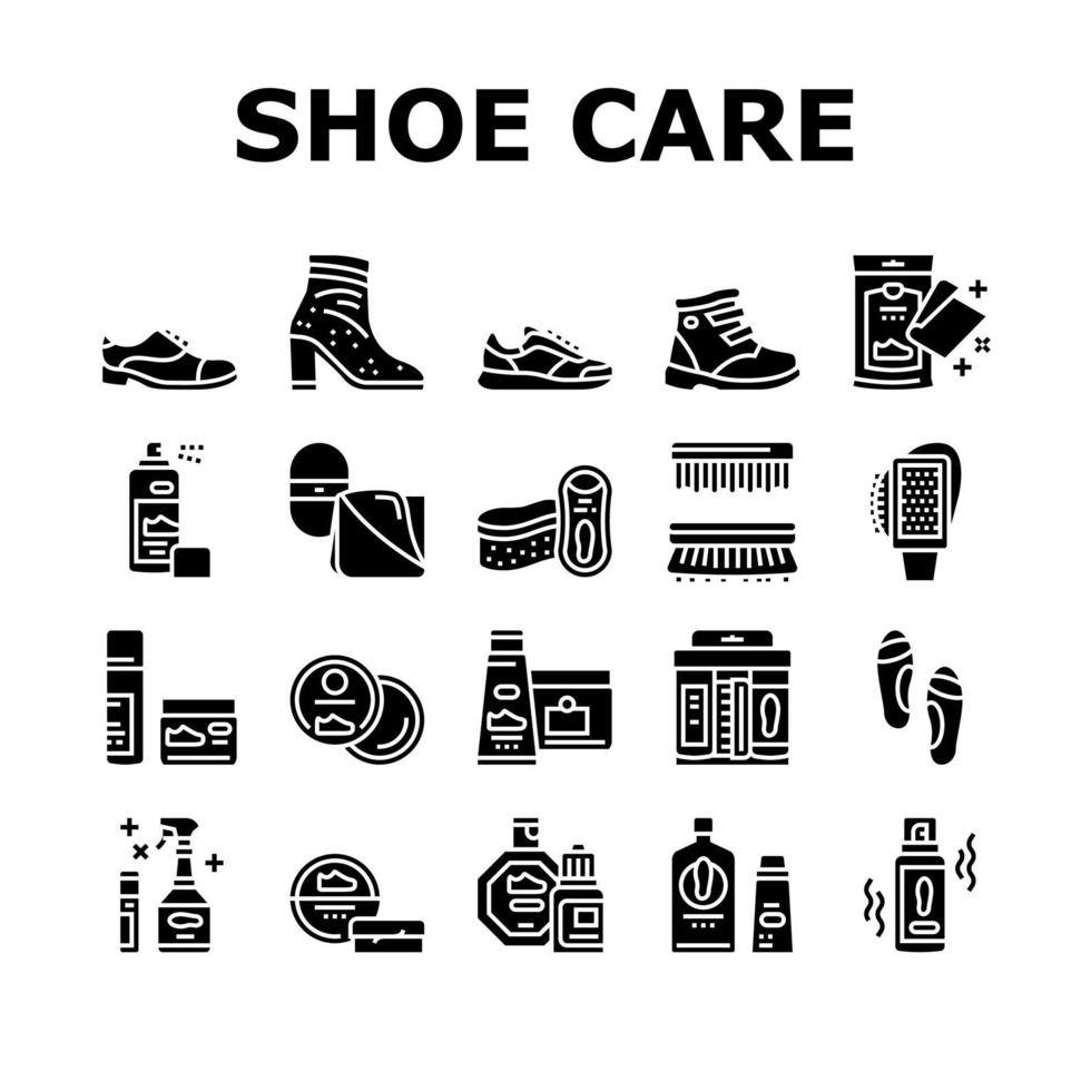 conjunto de ícones de coleção de acessórios para cuidados com sapatos vetor