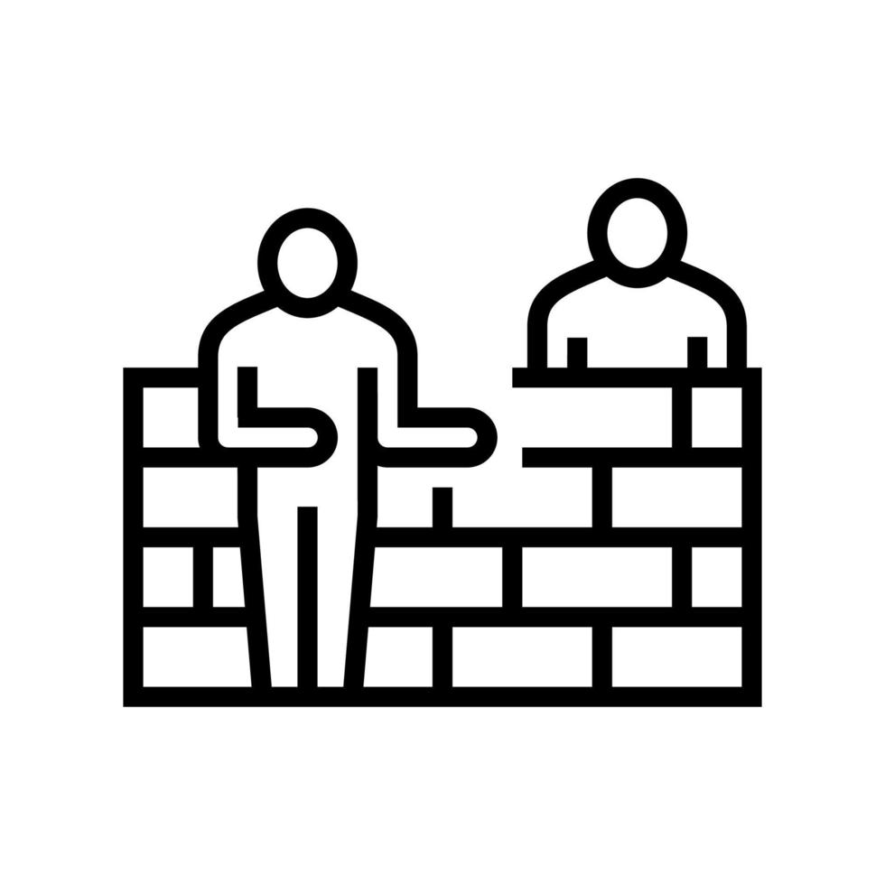 construtores construindo ilustração vetorial de ícone de linha de parede vetor