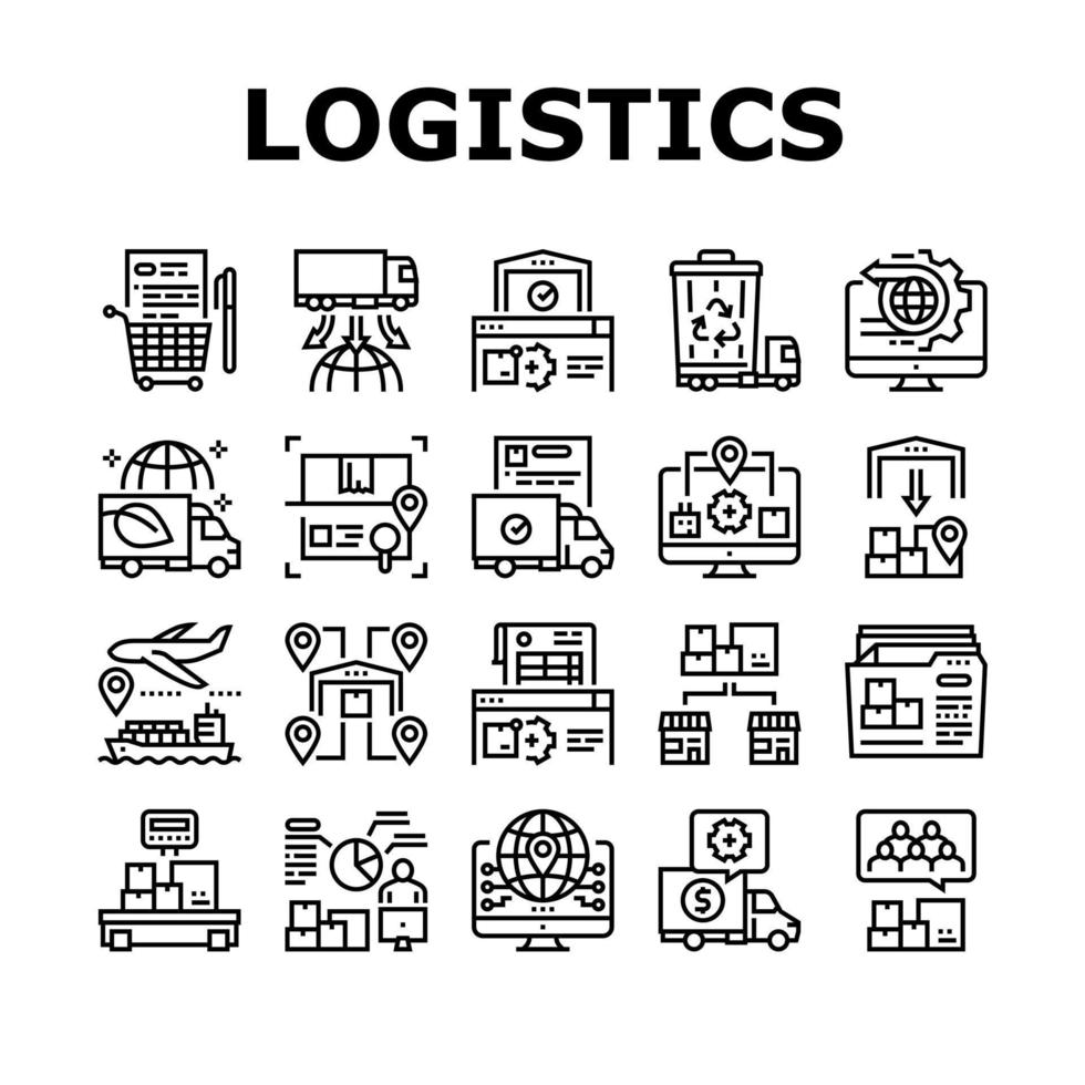 conjunto de ícones de coleção de negócios de logística ilustração vetorial vetor