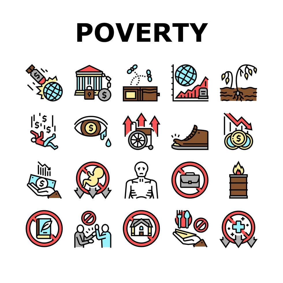 conjunto de ícones de coleção de miséria de pobreza vetor