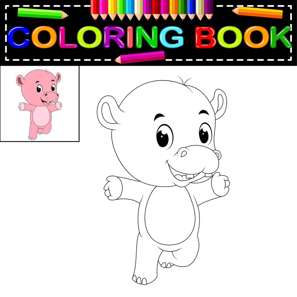 livro de colorir hipopótamo vetor