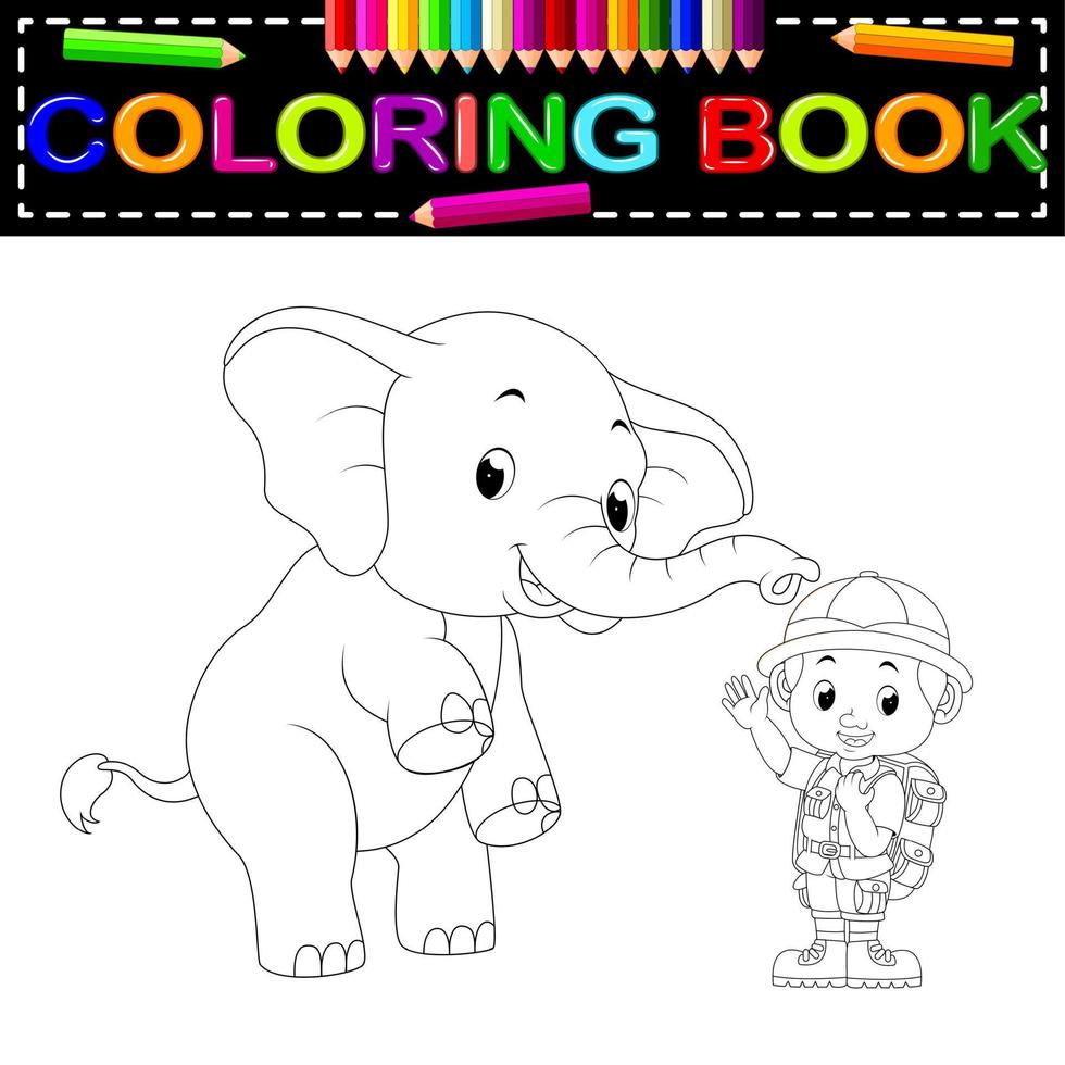 livro de colorir zookeeper e elefante vetor
