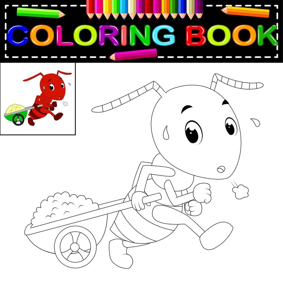 livro de colorir formiga vetor