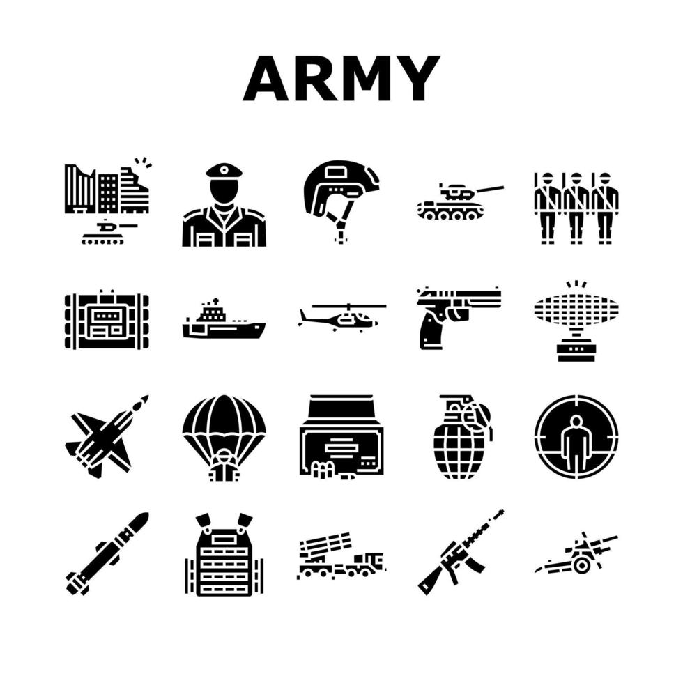 conjunto de ícones de soldado do exército e técnicas de guerra vetor