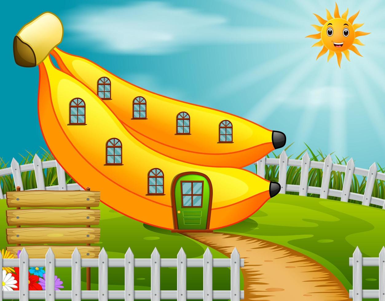 casa de banana no jardim vetor