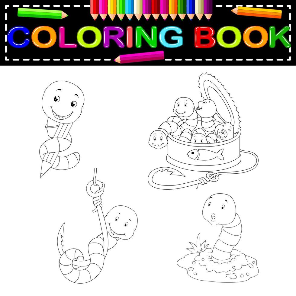 livro de colorir verme vetor