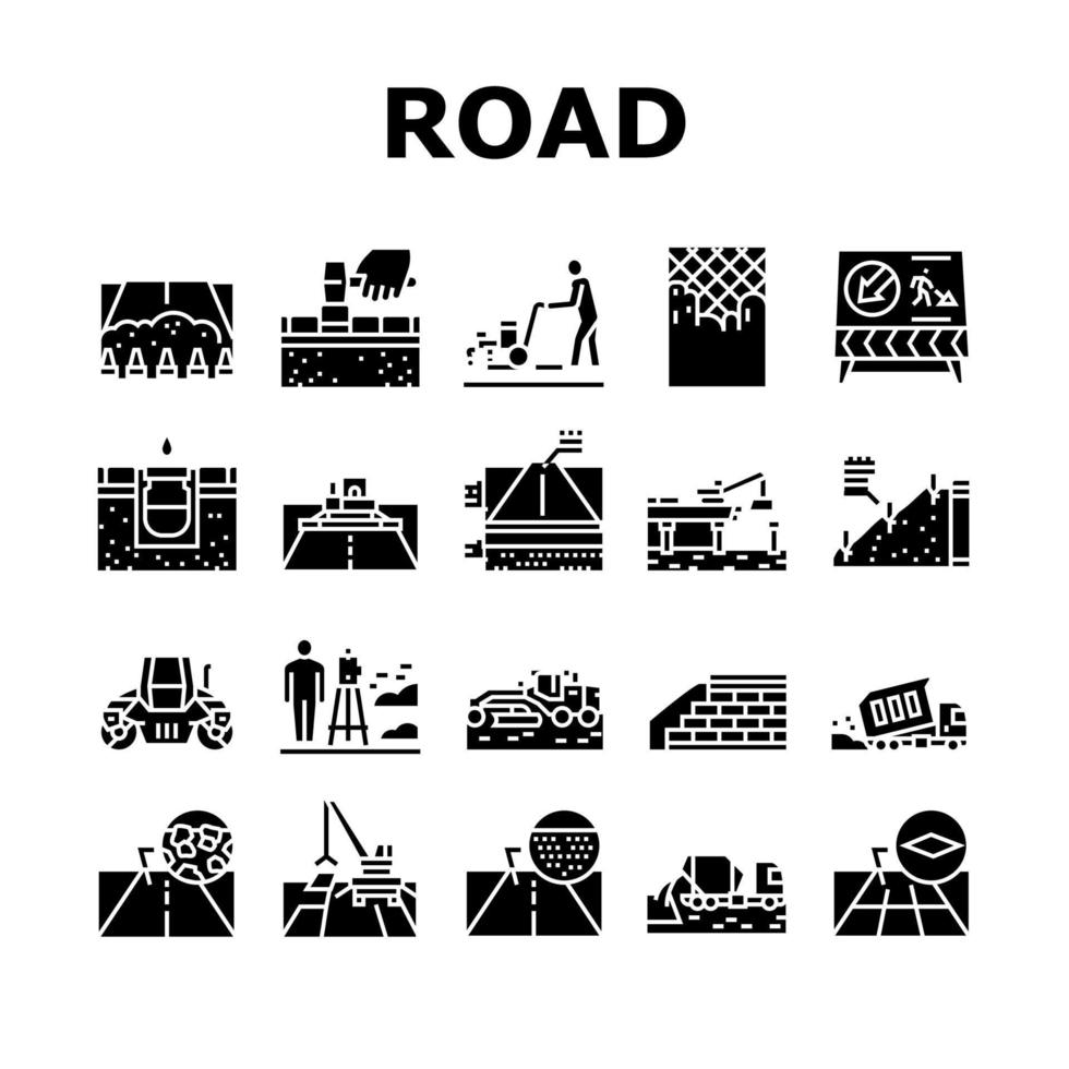 conjunto de ícones de coleção de construção de estradas vetor