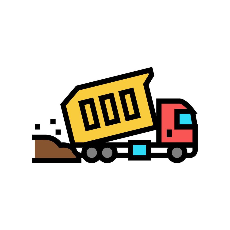 caminhão derramando materiais de construção ilustração vetorial de ícone de cor vetor