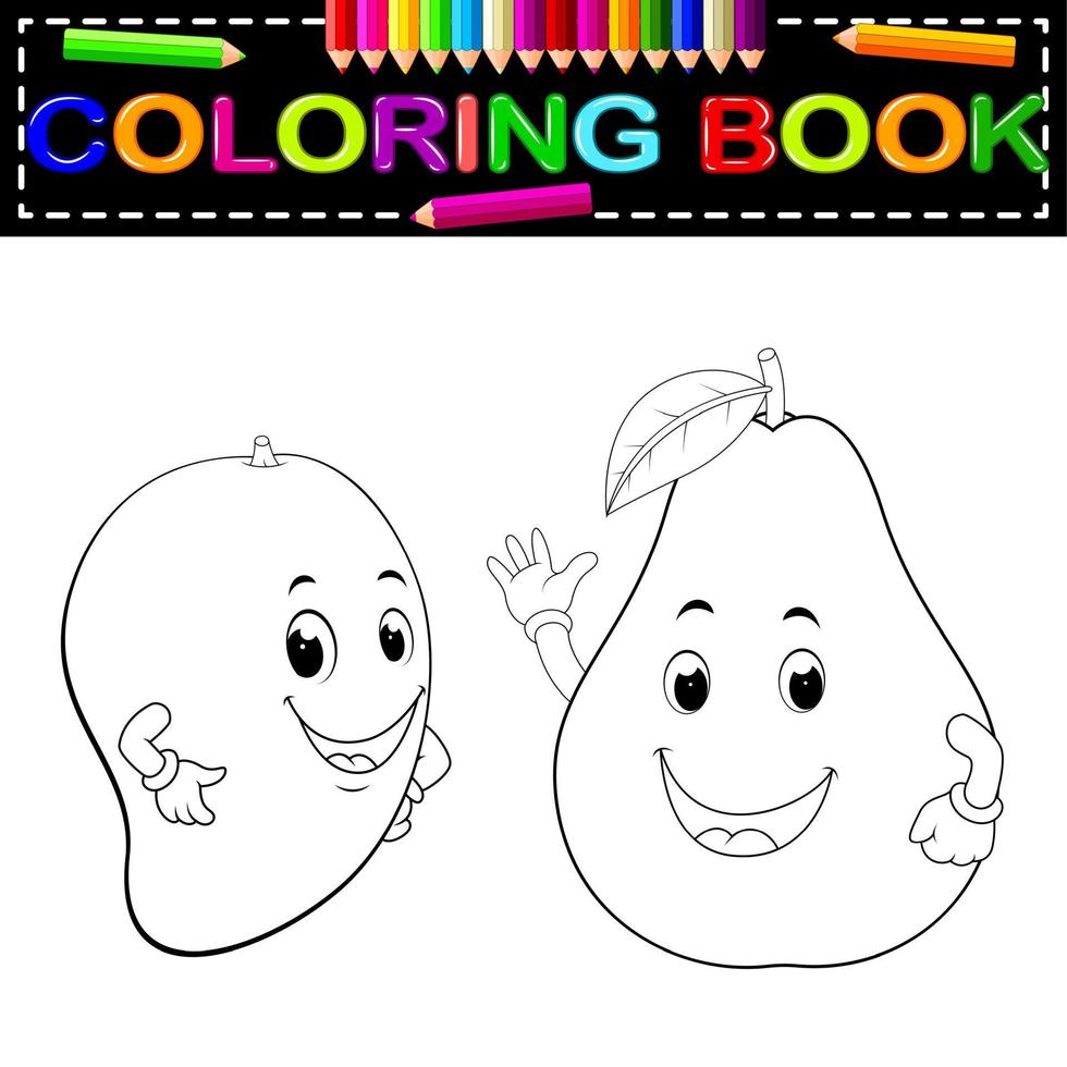 manga e abacate com livro de colorir de rosto vetor
