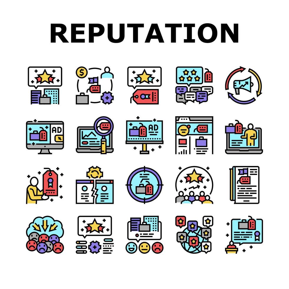 conjunto de ícones de coleção de gerenciamento de reputação vetor