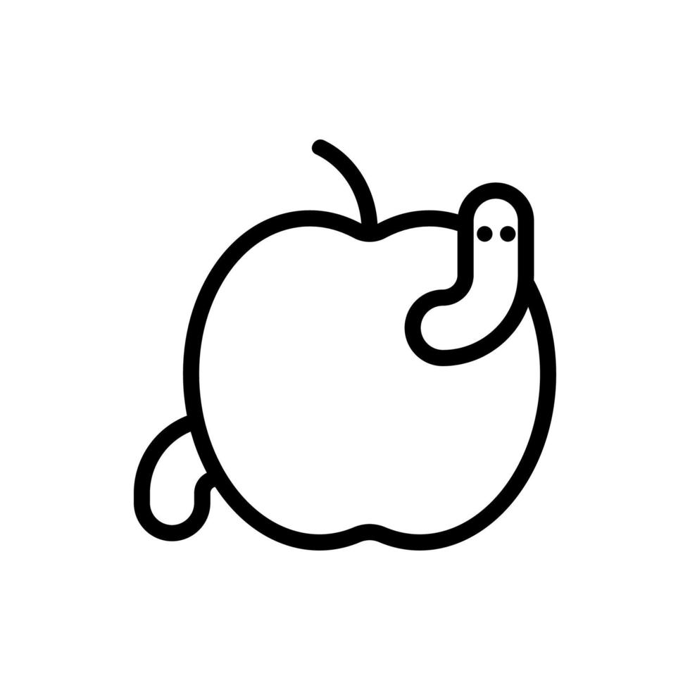 vetor de ícone de maçã verme. ilustração de símbolo de contorno isolado