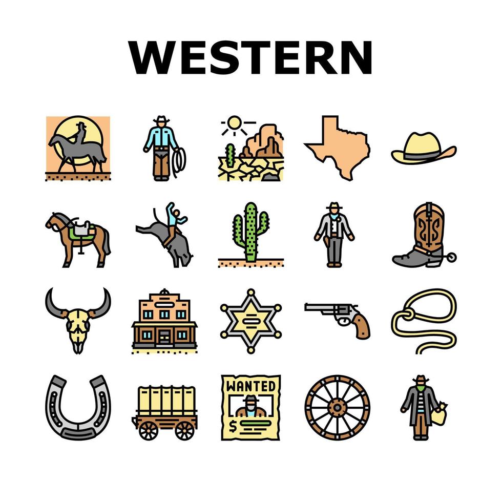 conjunto de ícones de vaqueiro e xerife ocidental vetor